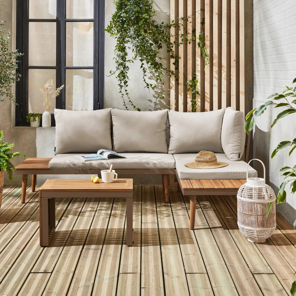 Salotto da giardino in alluminio e acacia,  4 posti, marrone
