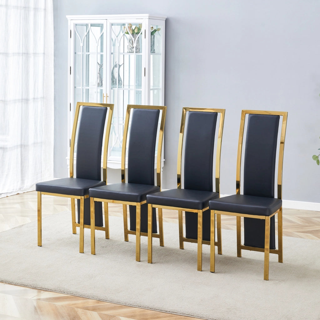 Set di 4 sedie da pranzo 44x42,7x109 cm metallo dorato e similpelle nera