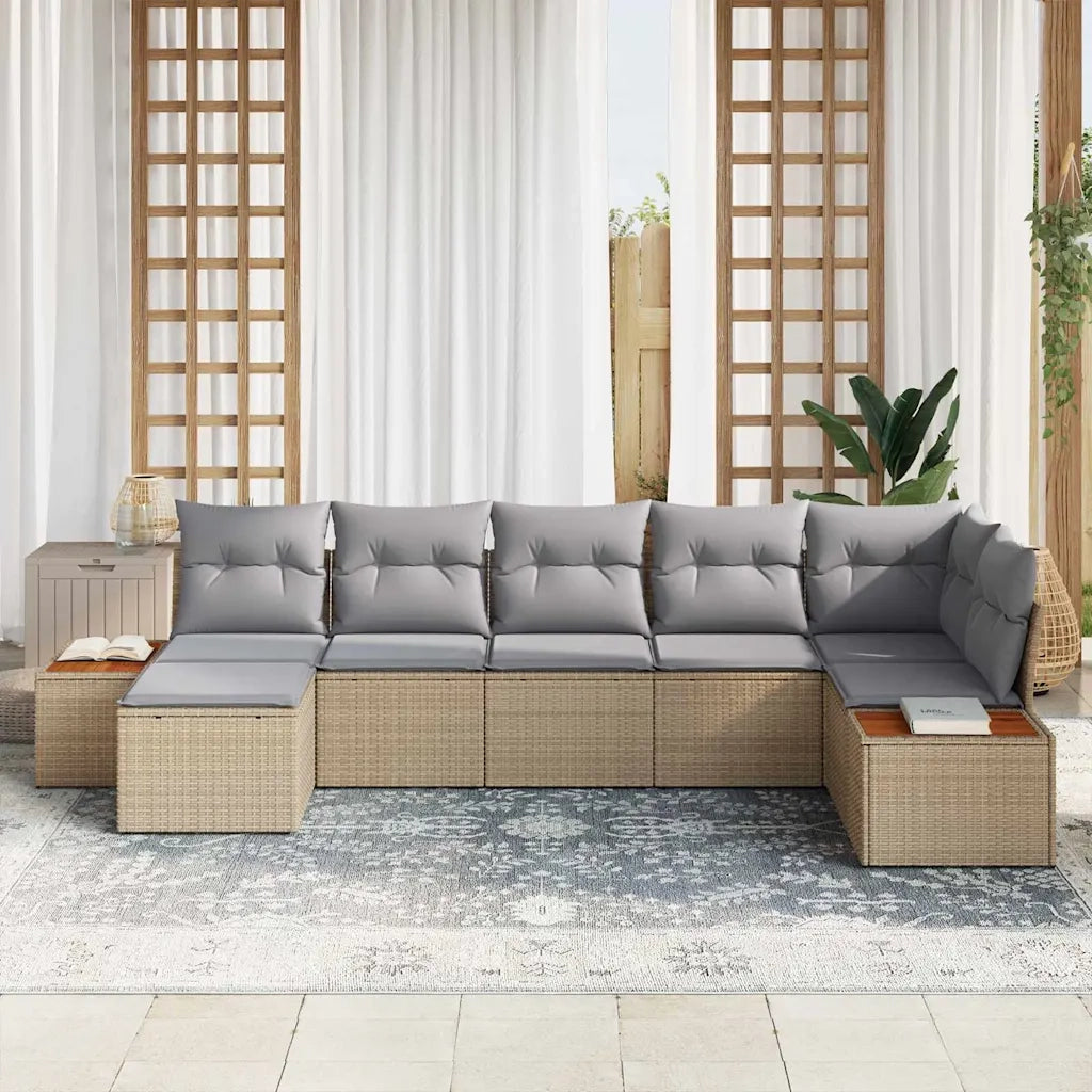Set Divano da Giardino 8 pcs Beige e Grigio Chiaro Polyrattan 3356800
