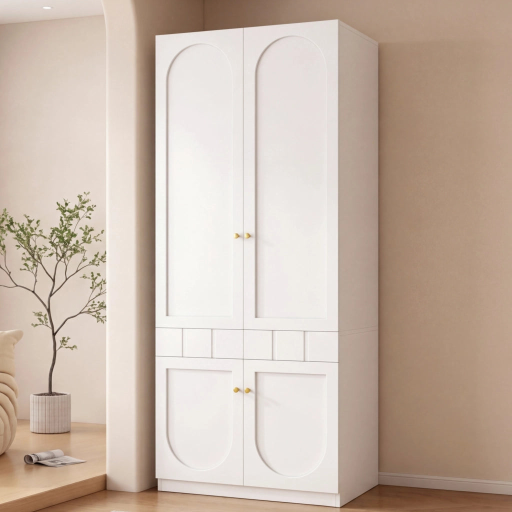 Armadio guardaroba a 2 ante con cassetti a pressione e ripiani fissi, per camera da letto, in MDF bianco, 80 × 50 × 200 cm