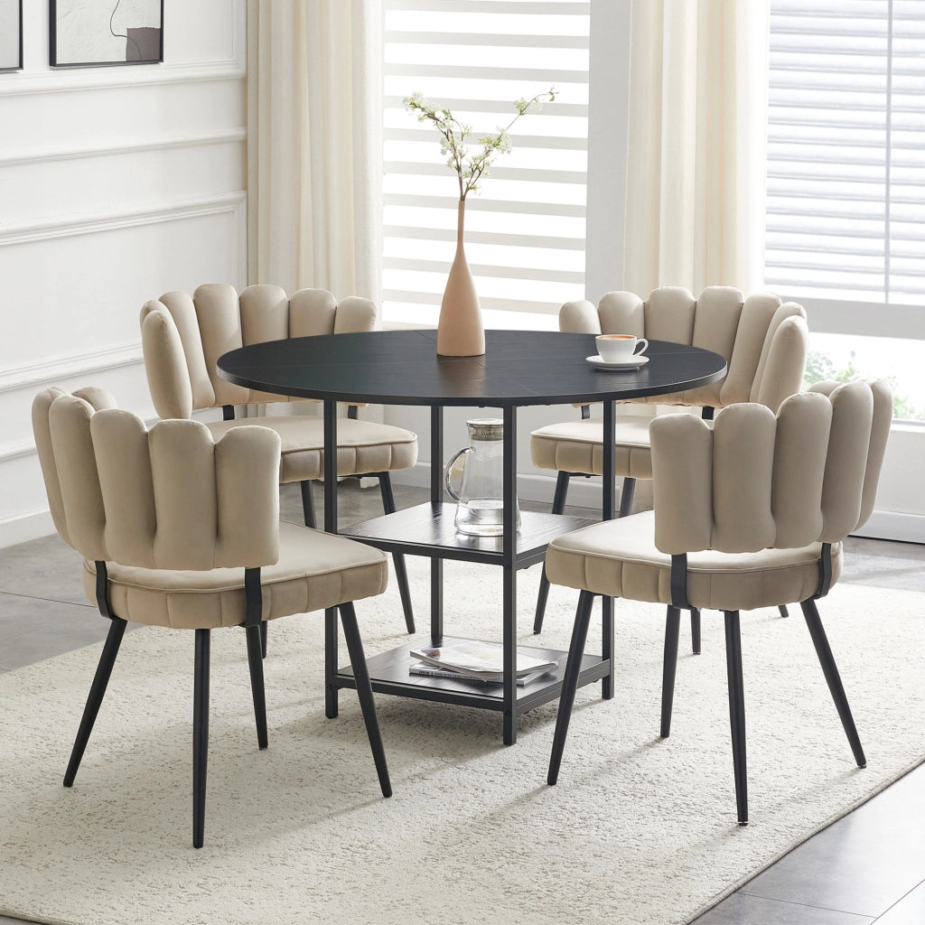 Set tavolo da pranzo rotondo Ø107 cm con 4 sedie in tessuto marrone chiaro HOMVRA
