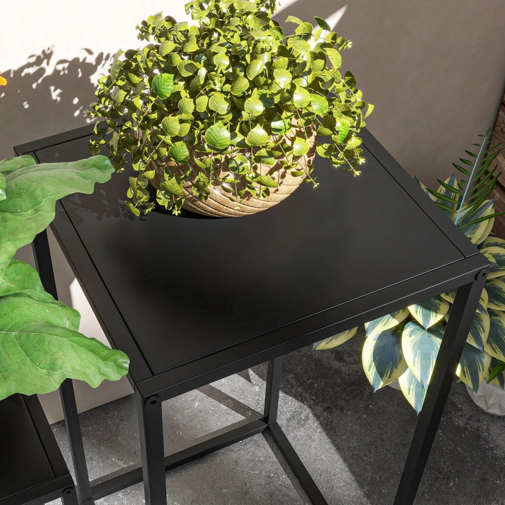 Set di 2 portapiante 25x25x58.5 e 31x31x65 cm salvaspazio in acciaio nero