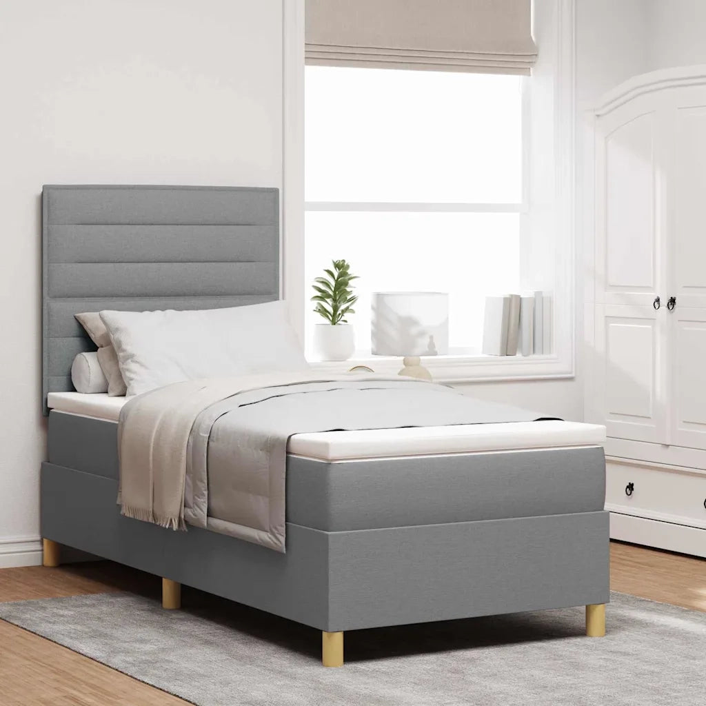 Letto a Sorgente LED Grigio chiaro 100 x 200 cm Tessuto