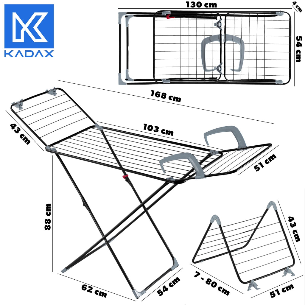 Asciugatrice 3 in 1 KADAX, verticale, pieghevole, per balcone, con ruote