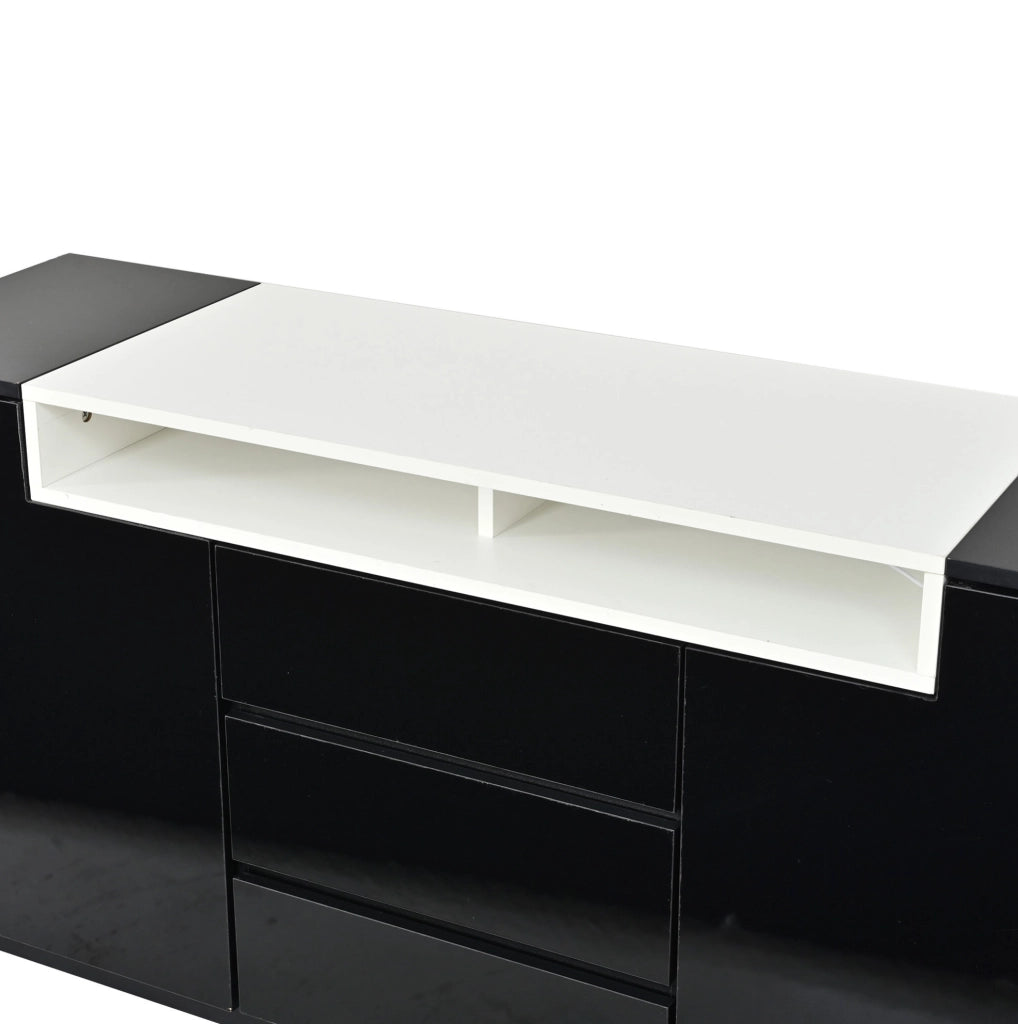 CREDENZA LED 140x40x68 cm con 2 ante e 3 cassetti in truciolare nero