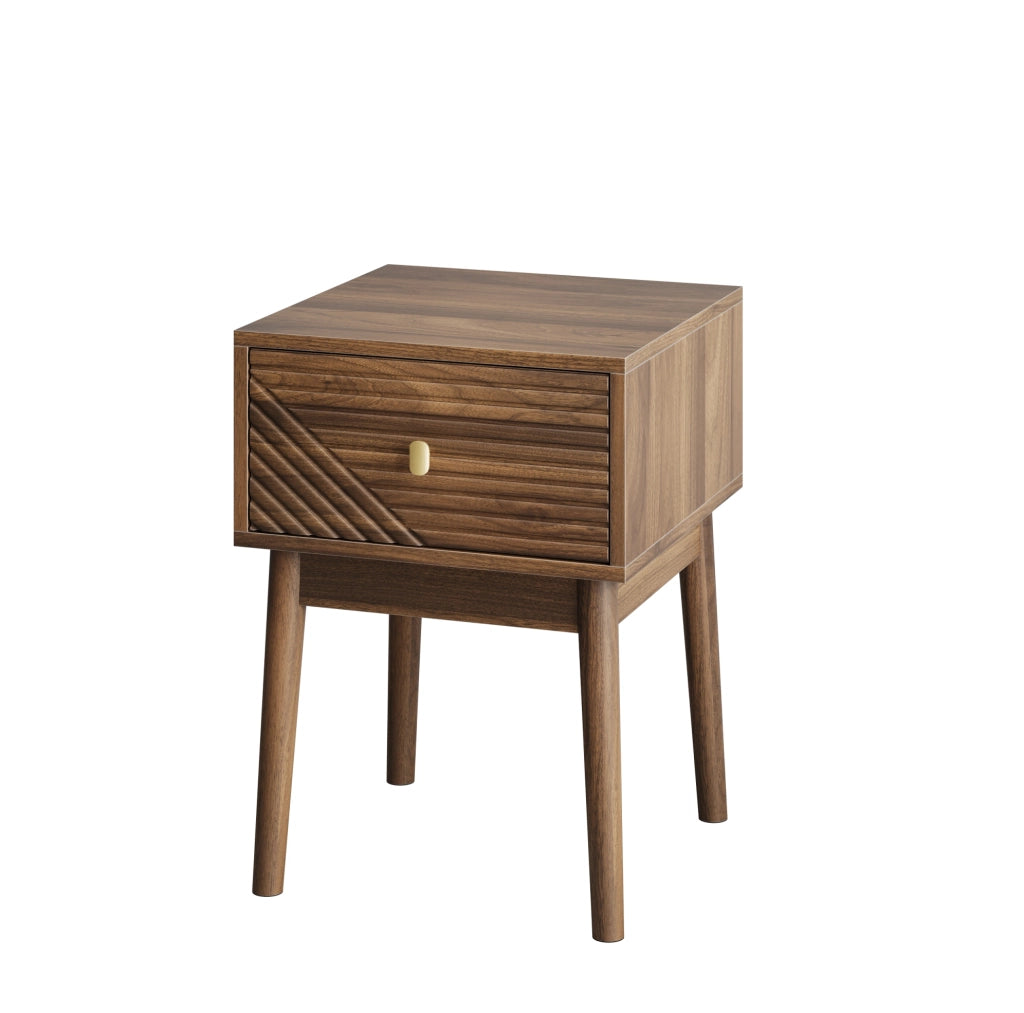 Comodino ULEVR 40x40x55 cm con 2 cassetti, maniglie in metallo e finitura noce