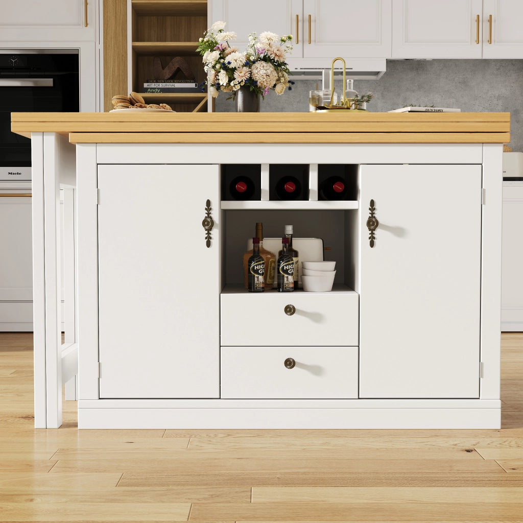 Bartisch allungabile multifunzione in MDF con spazio contenitore, 120-180 cm, bianco/naturale