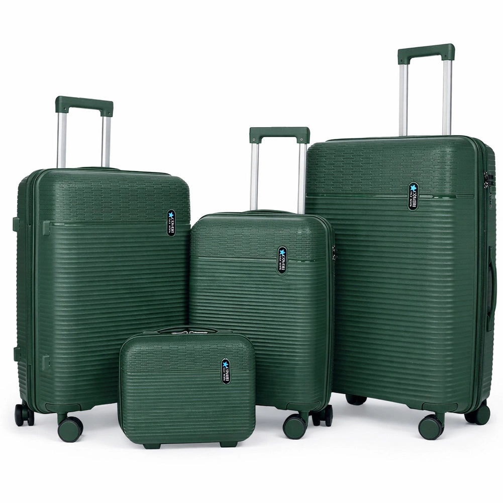 Set 3+1 Valigie Rigide Beauty Case Bagaglio Trolley Verde Oliva Ruote Easy Roll