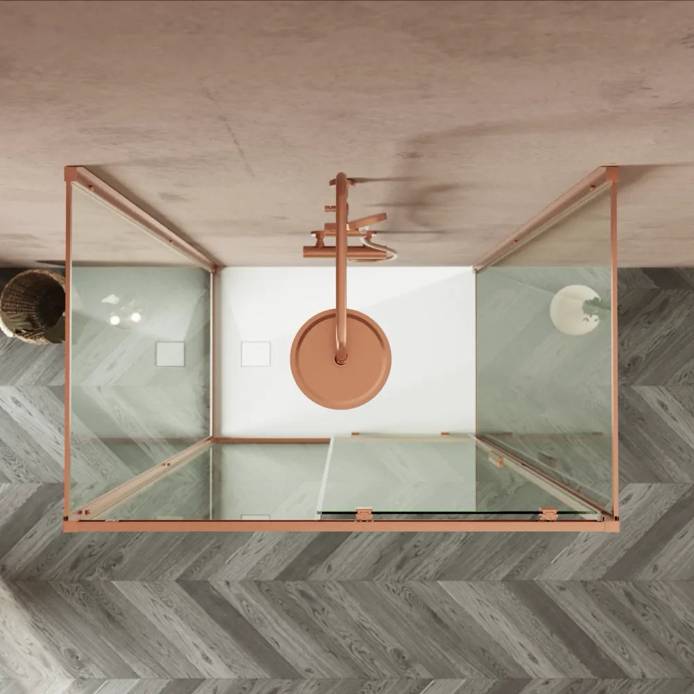 Box doccia tre lati 70x120x70cm con porta scorrevole profili rame spazzolato vetro 6mm trasparente anticalcare h190| Portofino