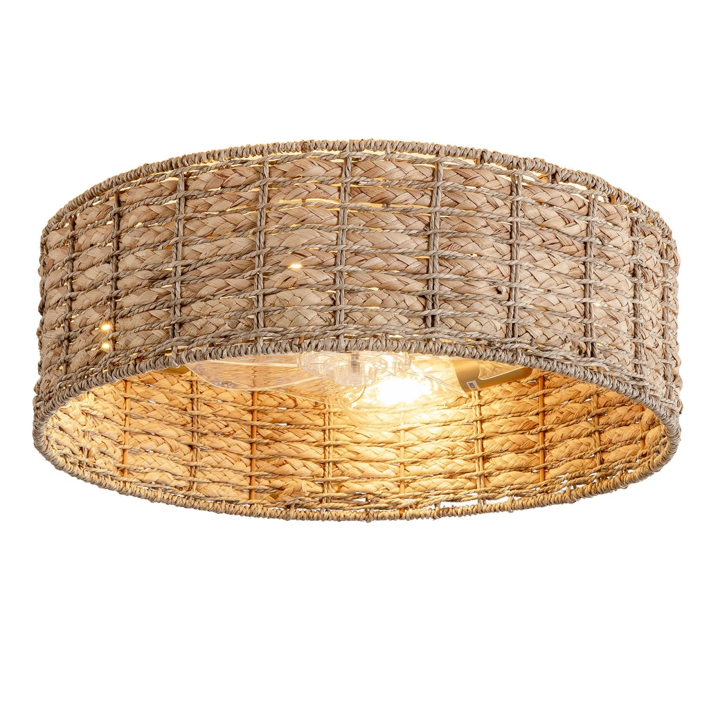 Plafoniera con ventilatore in rattan 53×53×22 cm; 6 velocità; rame