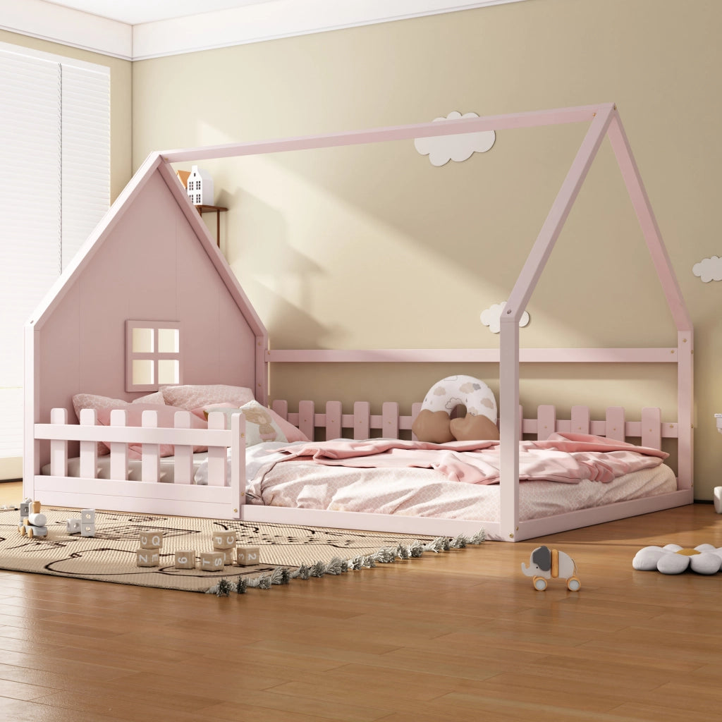 LETTO PER BAMBINI A CASETTA 140x200 cm Legno di pino Rosa