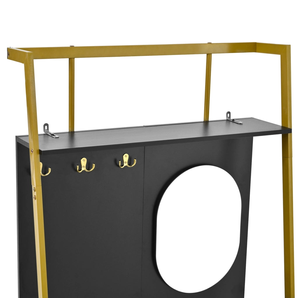Mobile guardaroba compatto con specchio; ganci e panca portascarpe; 78 ¡Á 38.5 ¡Á 180.5 cm; nero