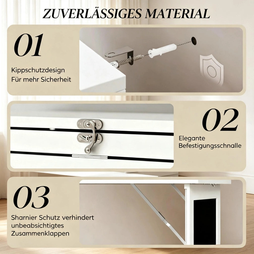 SCRIVANIA pieghevole da parete 98x51x153 cm MDF e legno Nero e Bianco