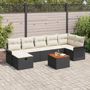 Set Divano da Giardino con cuscino 8 pcs Nero polyrattan