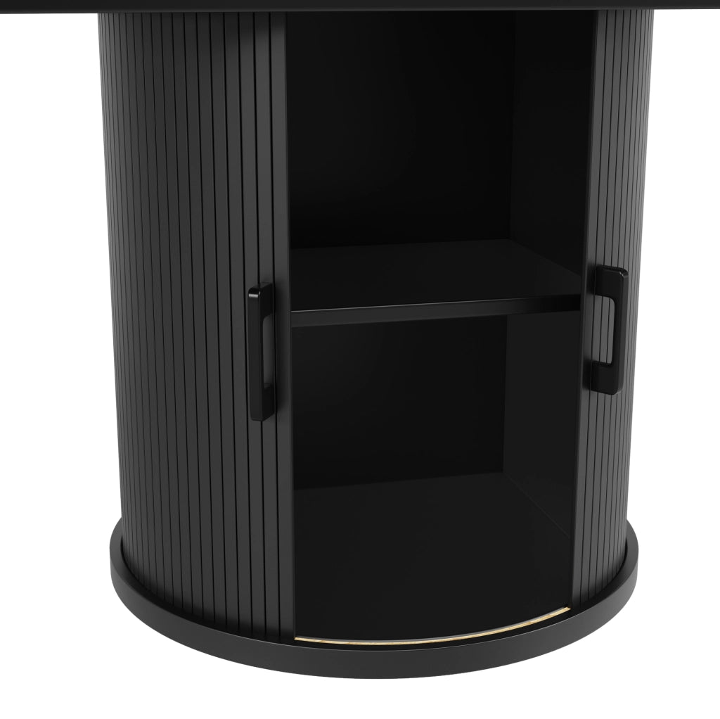 Tavolo da pranzo allungabile nero con vano contenitore, 118-158 x 118 x 76,8 cm