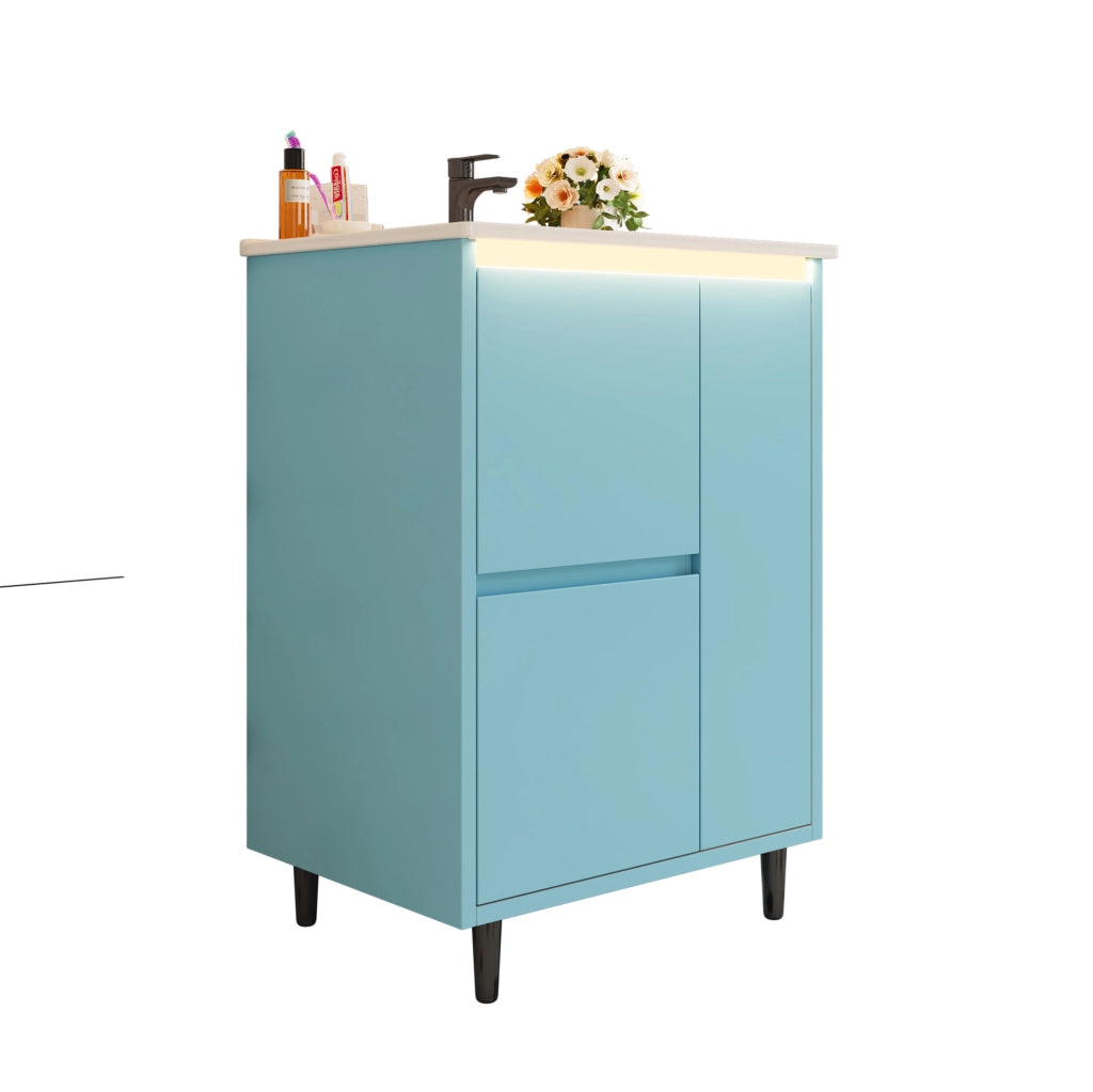 Mobile bagno ULEVR 61x46,5x87 cm con lavabo in ceramica, 2 cassetti e anta soft-close, blu