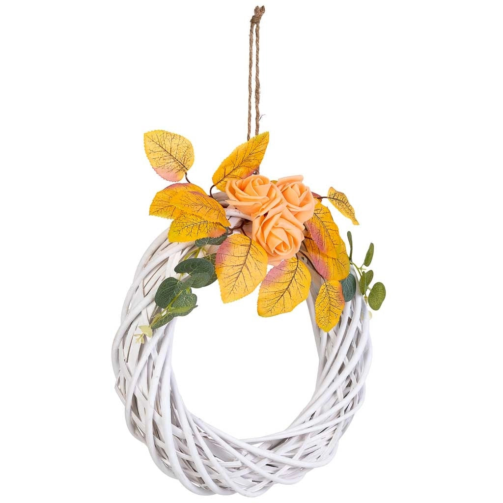Corona in vimini con fiori pendenti multicolori, D30x6h cm