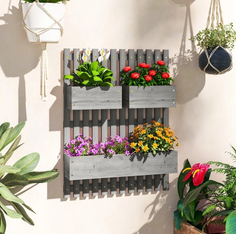 Fioriera verticale da parete ULEVR 60x16x80 cm con 3 cassette rimovibili, legno grigio
