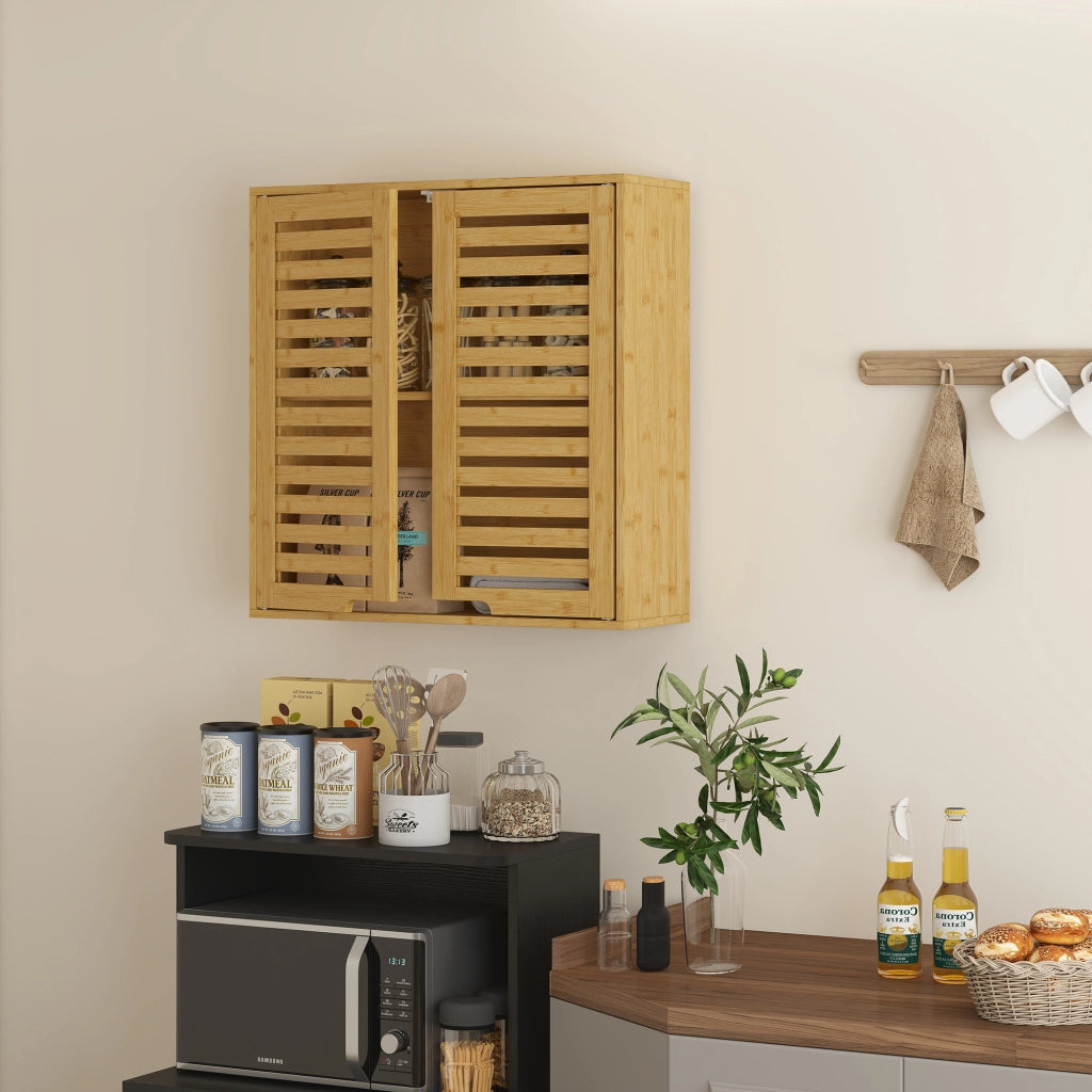 Mobile bagno da parete ¨C Xylo ¨C bamb¨´ naturale con ripiano regolabile 60x20x60 cm