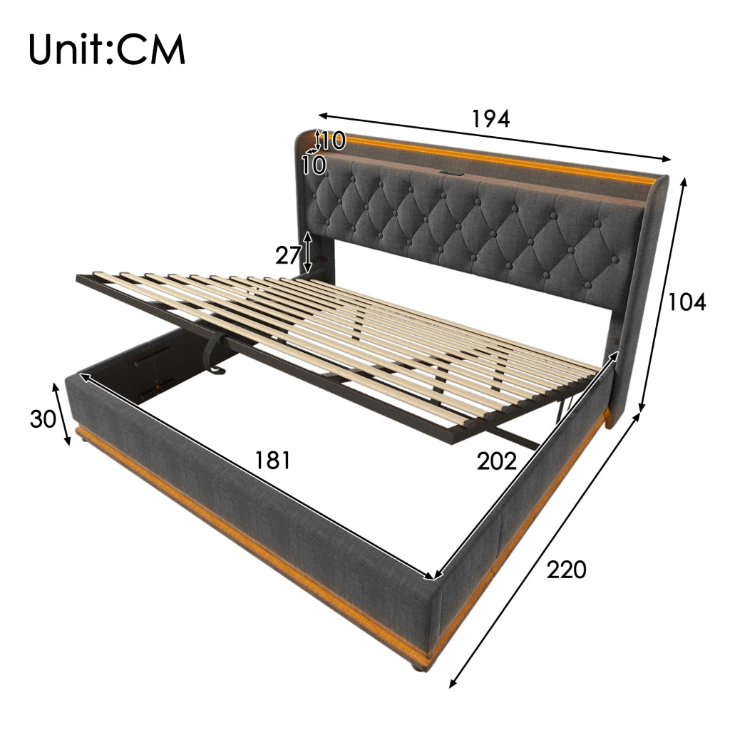 letto imbottito lino grigio 194 x 220 cm