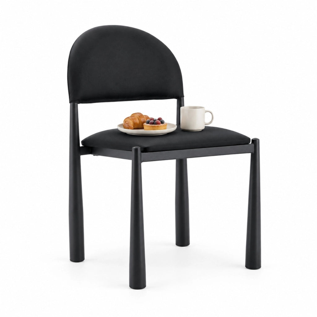 Sedia da pranzo moderna in similpelle PU nera con schienale semicircolare 80 cm