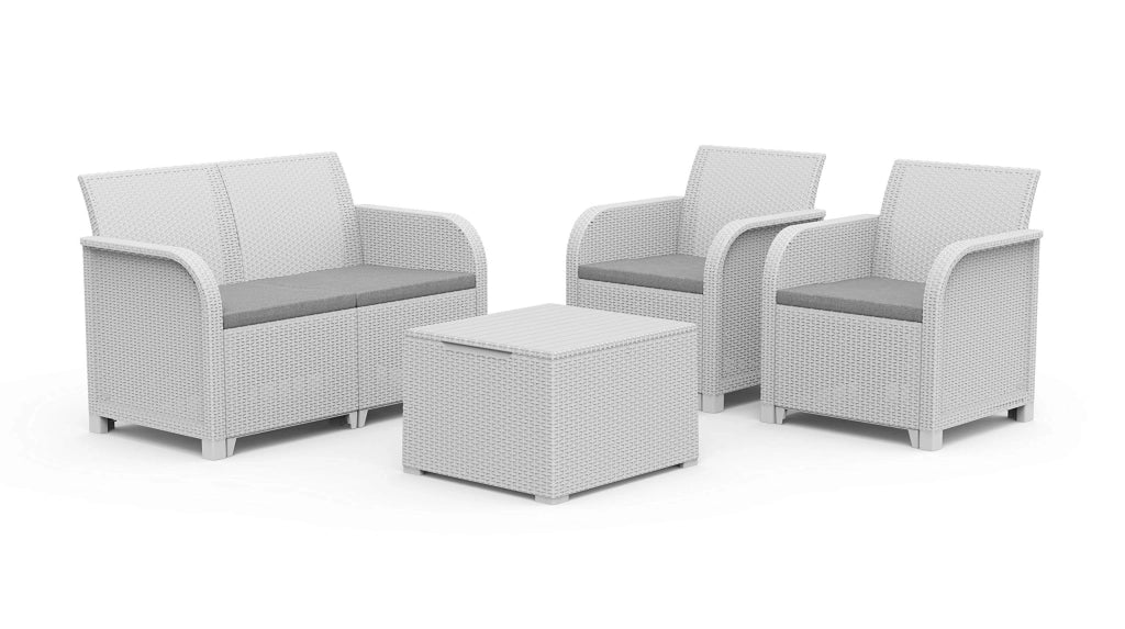 Salottino da Esterno Rosalie Lounge Set in Resina Effetto Rattan 4 Pezzi