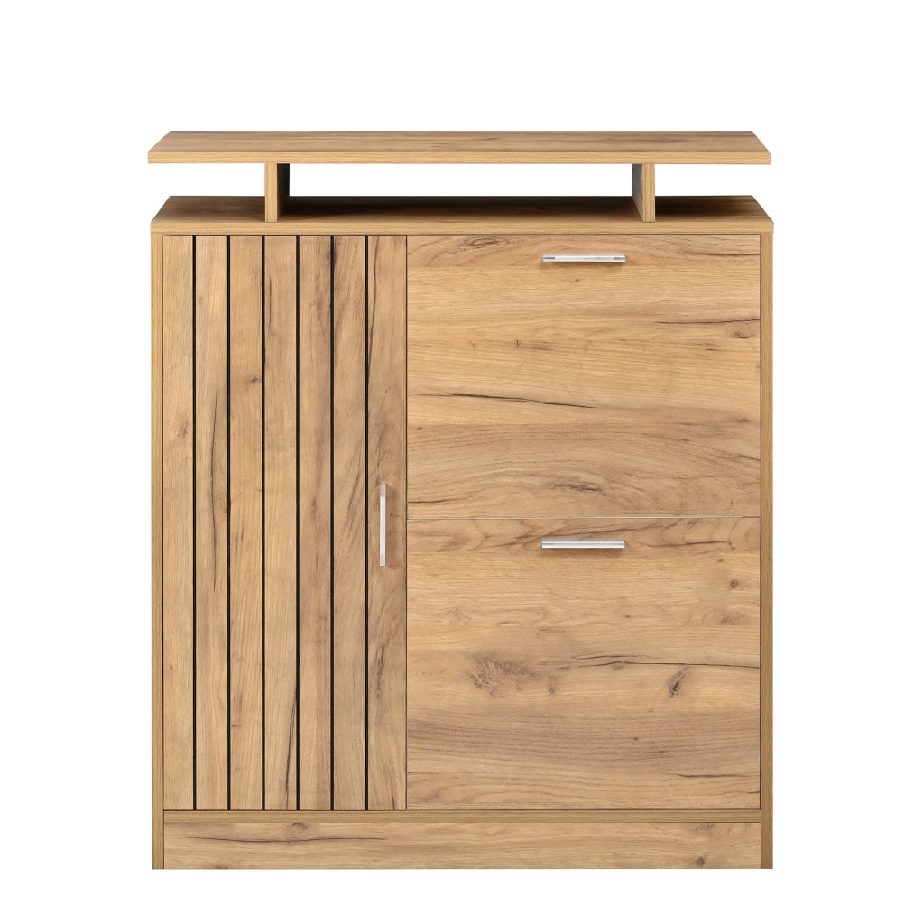 Set guardaroba per ingresso con panca porta scarpe, specchio, 5 ante, 4 ganci, finitura naturale, 140x35x133 cm