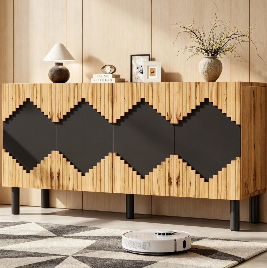 Credenza contenitore con ante a pressione e motivo geometrico