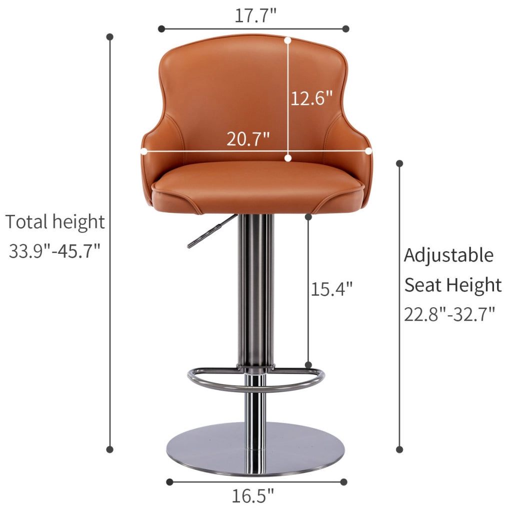 Sgabello da Bar Regolabile in Altezza con Schienale in Pelle Nappa e Base in Acciaio Inossidabile Nero Titanio