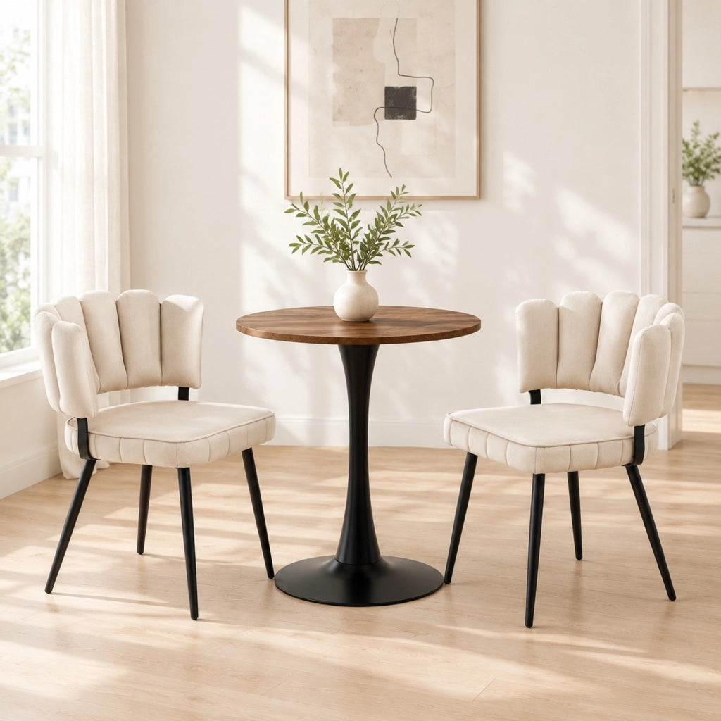Set tavolo rotondo con 2 sedie da pranzo in velluto HAVRYA