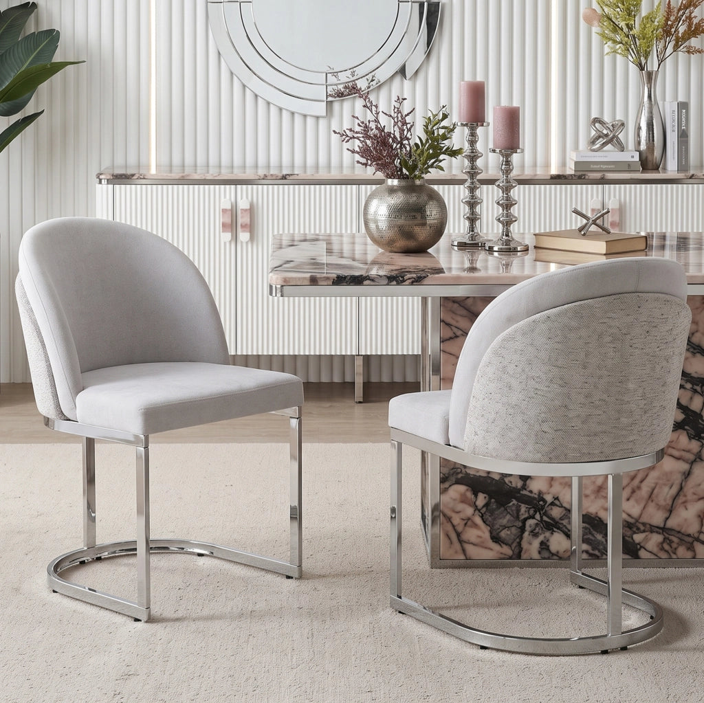 Set di 4 sedie da pranzo in ciniglia grigio e argento
