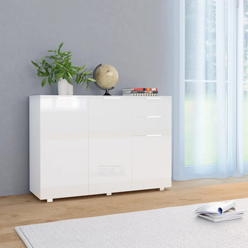 Credenza Bianco Lucido 107x35x80,5 cm 283718