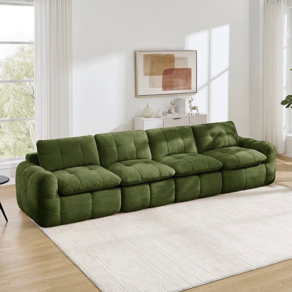 Divano 4 posti ¨C Minimal ¨C Verde in tessuto morbido, montaggio facile