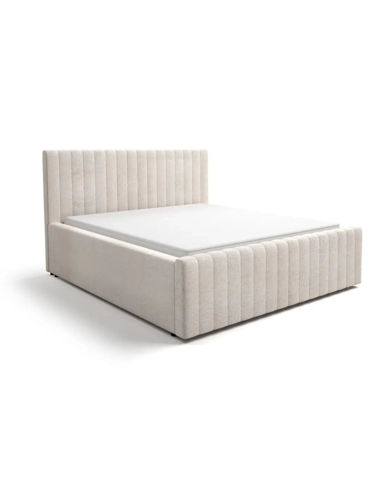 Letto matrimoniale ELORIA 160x200 in tessuto bouclé beige con testiera capitonnata