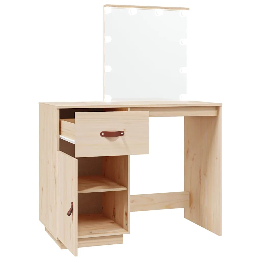 Toeletta | Tavolo da Trucco con LED 95x50x133,5 cm in Legno Massello di Pino