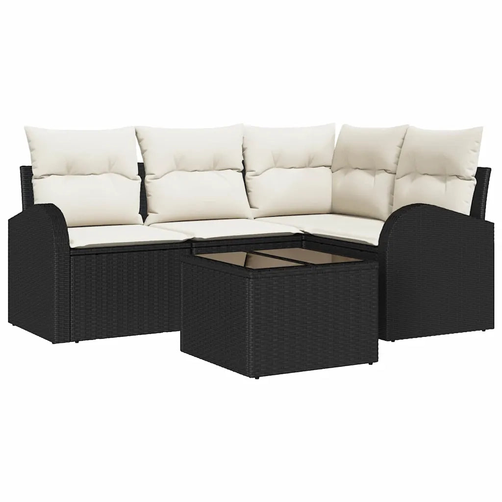 Set Divano da Giardino 5 pcs Nero e Bianco polyrattan