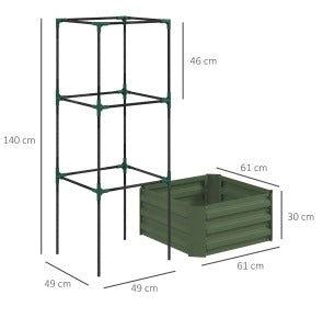 Letto rialzato con supporto per piante in acciaio zincato verde, vaso da fiori e orto per giardino e balcone