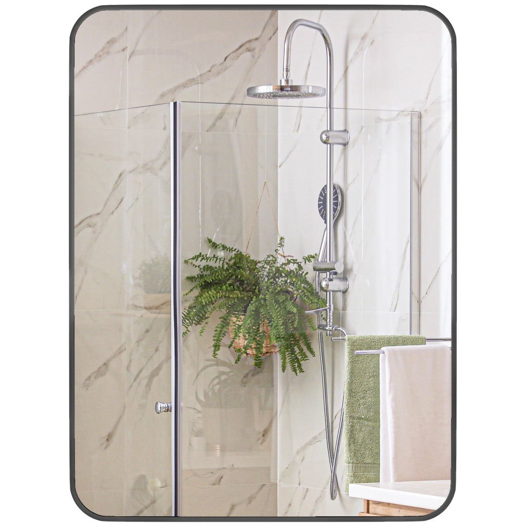Specchio Bagno con Cornice in Metallo e Gancio ¨C Minimal ¨C 60x2.5x80 cm, Nero