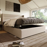 Letto matrimoniale contenitore imbottito beige 160x200 cm