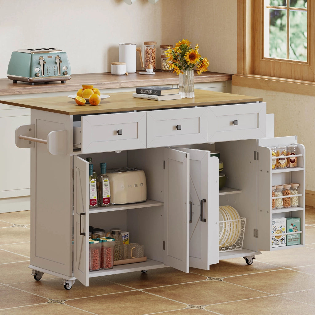 ISOLA CUCINA Pieghevole 140x43(70)x90.5 cm MDF Bianco/Naturale