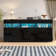 Sideboard soggiorno nero 140 cm con LED, 3 ante e 7 vani