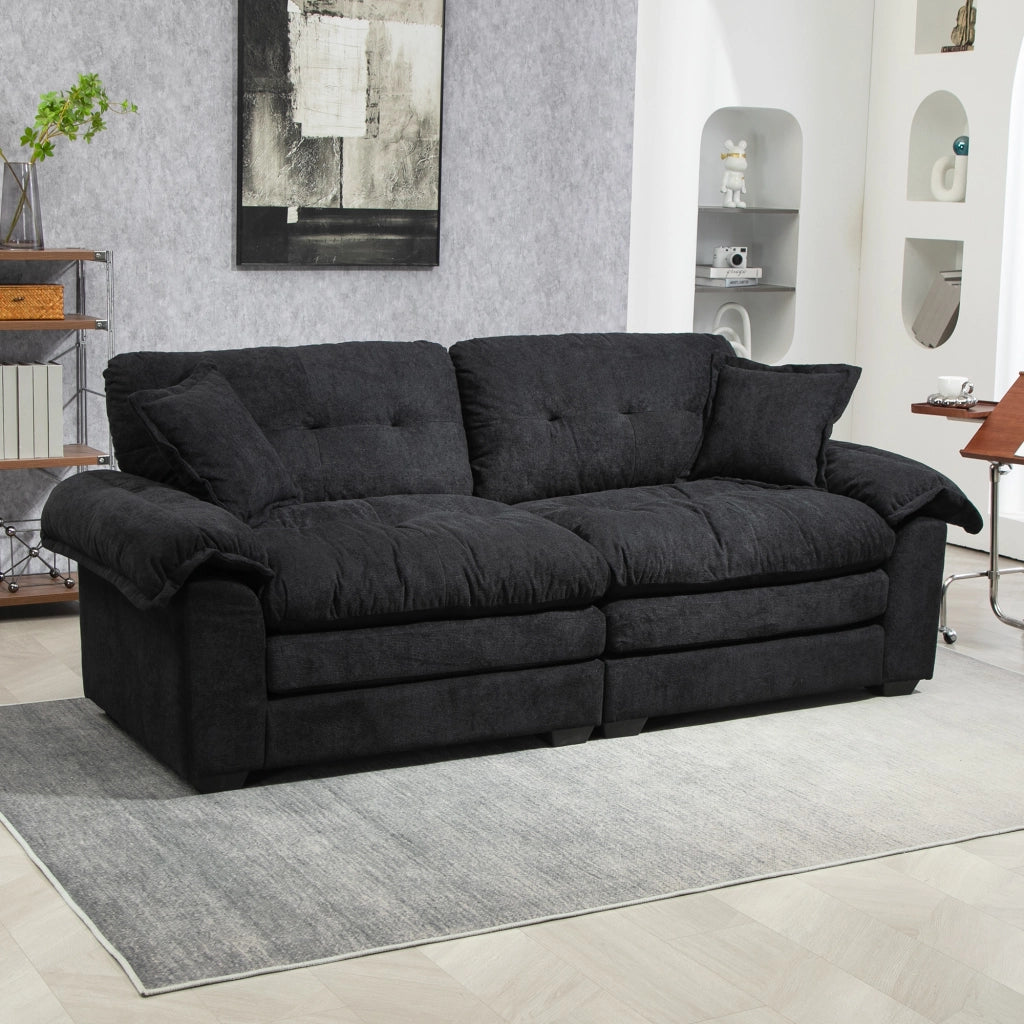 Divano 2 Posti in Chenille con Cuscini Trapuntati ¨C MINIMAL ¨C Grigio