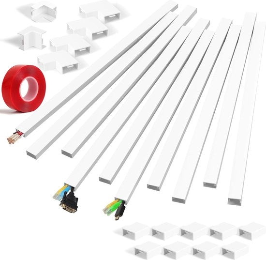 Cavi Gommati Bianchi (set da 10 pezzi, 40 cm, 30x15 mm) - Per Esterno - Con Adesivo a Cellulosa - Cavi Gommati per TV - Montaggio alla Parete