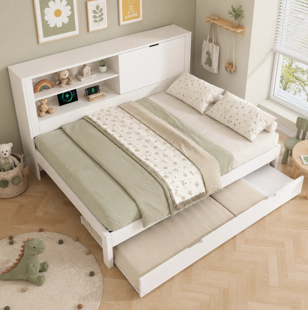 Divano letto bianco 140x190 cm con letto estraibile e contenitore