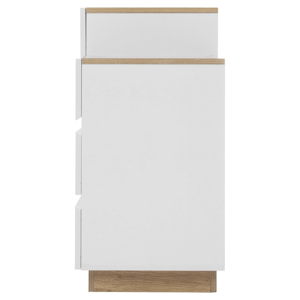 Tavolo da toeletta classico con 5 cassetti capienti, per camera da letto, in pannello truciolare E1. bianco e rovere
