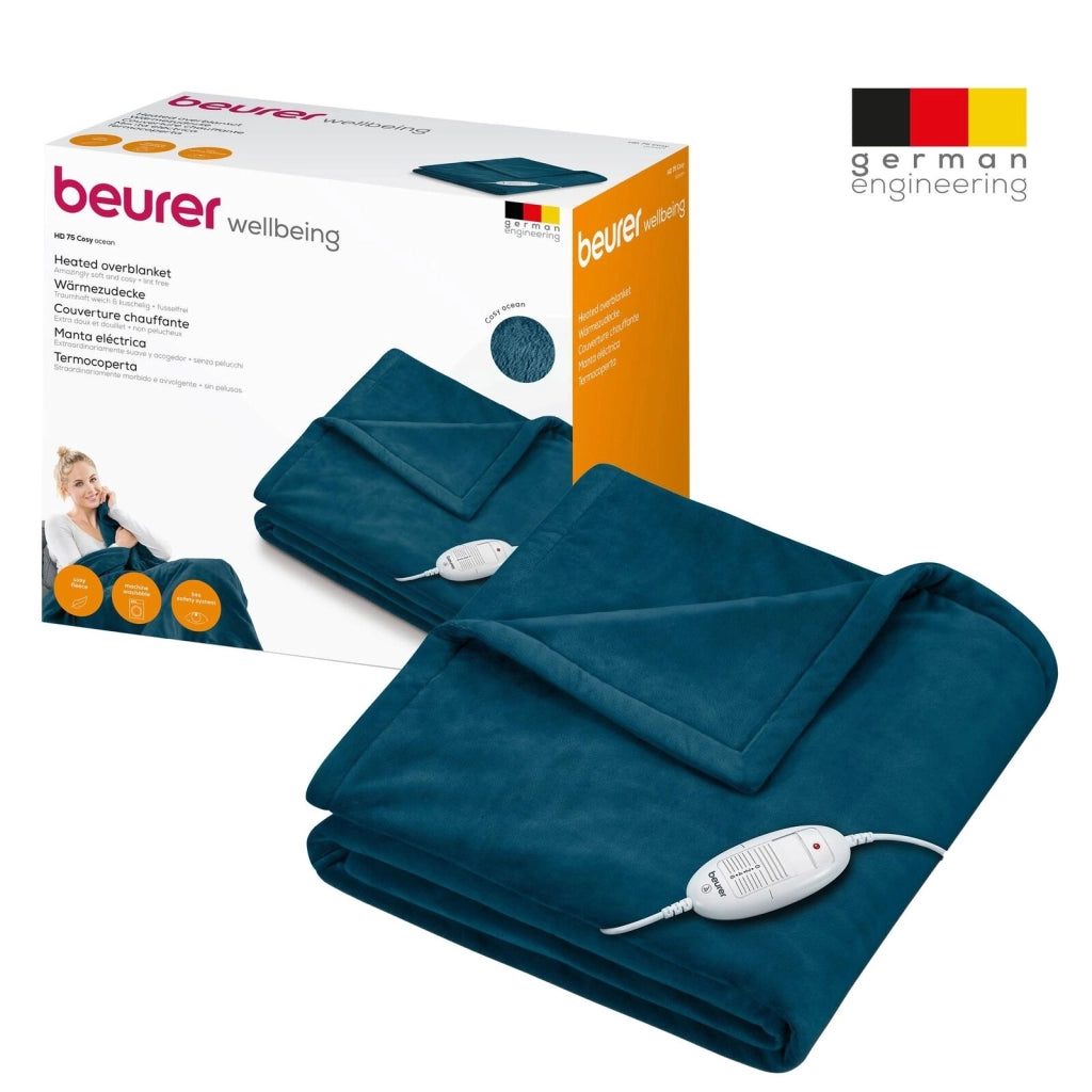 Beurer HD 75 Termocoperta Morbida Coperta Riscaldata, 6 Livelli di Temperatura, Lavabile in Lavatrice, con Spegnimento Automatico ed Extra Sicura 180 x 130 cm, Color Ocean