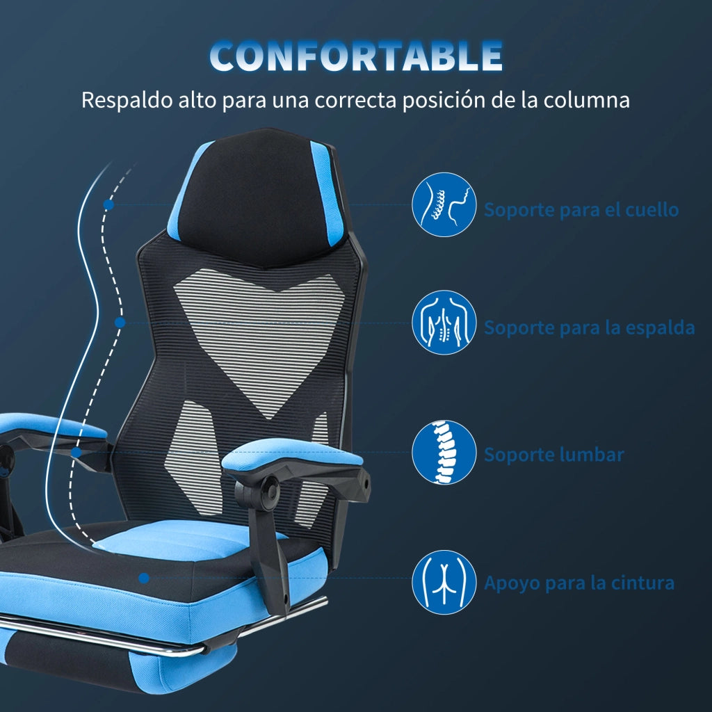 Sedia Gaming con Poggiapiedi e Schienale Regolabile ¨C Minimal ¨C Blu e Nero 58x63x112-122 cm