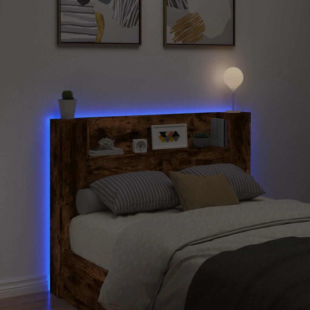 Testiera | Testata con Mobile e LED Quercia Affumicata Legno multistrato