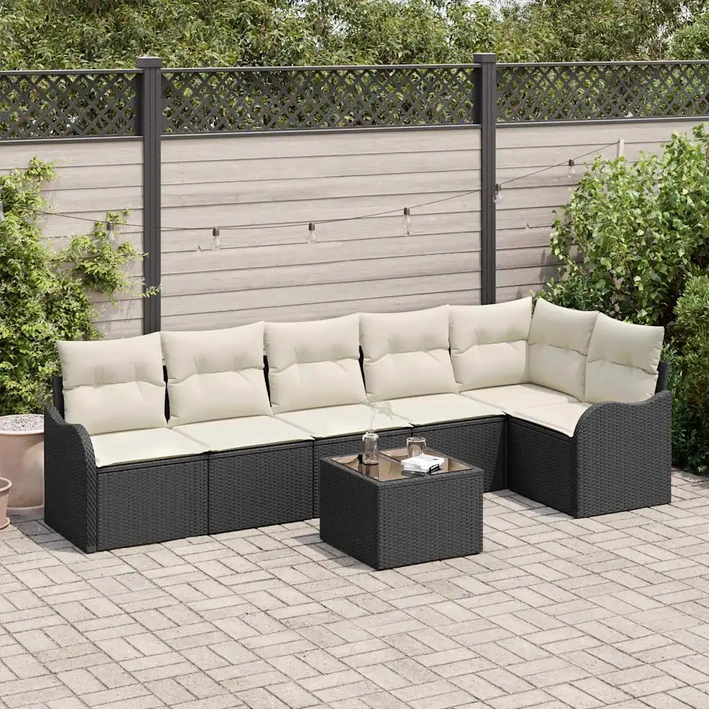 Set Divano da Giardino con cuscino 7 pcs Marrone Poly Rattan