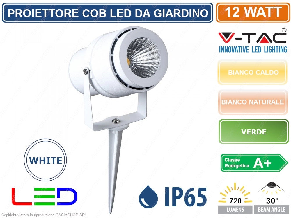V-TAC VT-857 FARETTO LED COB DA GIARDINO 12W CON PICCHETTO COLORE BIANCO - Colore Luce:Verde
